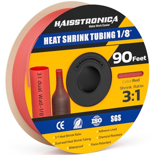 haisstronica 90Ft 3:1 Heat Shrink Tubing Roll 1/8" Red - color: Red, size: 1/8inch