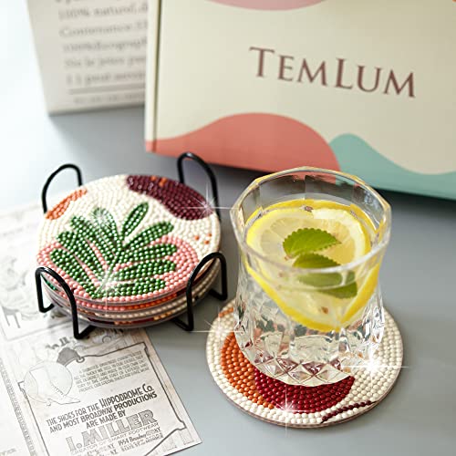 Temlum 6pcs Diamond Art Coasters Kits for Adults with Holder, Plants - color: Plants Coasters With Holder