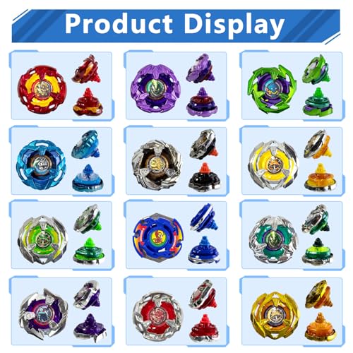 Battle Spinning Top Set with 12 Colorful Tops, Launchers and Accessories, Combat Game Collection