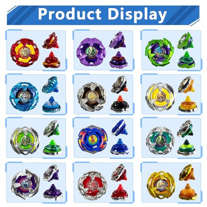 Battle Spinning Top Set with 12 Colorful Tops, Launchers and Accessories, Combat Game Collection