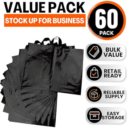 19x15 Large Plastic Shopping Bags for Small Business with Handles - color: Black