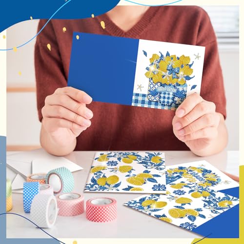 Saillong 12 Pack Lemon Diamond Painting Greeting Cards Kits Summer Capri Italy Lemon Diamond Art Cards with Envelopes Blue Yellow 5D Rhinestones Painting Making Kit for Adult DIY Craft Summer Gifts - color: Lemon