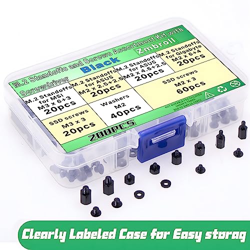 200Pcs M.2 Screw Kit - Black M2 SSD Mounting Screws for NVMe Laptops, Asus, Gigabyte, MSI Motherboards