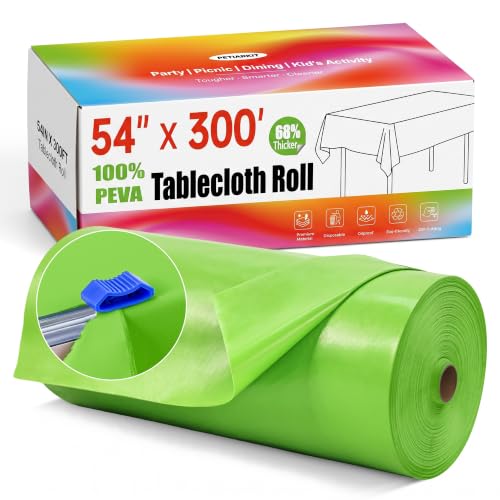 Plastic Tablecloth Roll with Slide Cutter, 54 in x 300 ft Table Cover - color: Grass Green