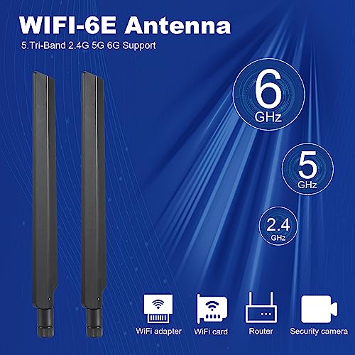 WiFi 6 6E Tri-Band 2.4GHz + 5 GHz + 6GHz 9dBi Omnidirectional Antenna for PC Desktop Computer PCI-E WiFi 6E Network Card Adapter Bluetooth Card Wireless Router（Pack of 2