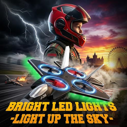 BEZGAR RC Fighter Jet Toy, RC Plane with LED Lights & 360° Flip, Sliver - color: Silver