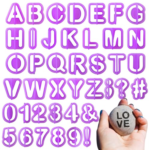 Briwooody 40 Pcs Concrete Letter Press Stamps Traditional Uppercase Letters and Numbers Stamps for Clay, Stone