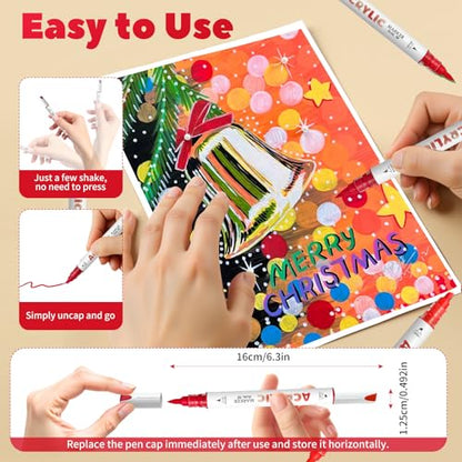 Red Series Acrylic Paint Pens, Water Based 12 Colors Dual Tip - color: Red Series