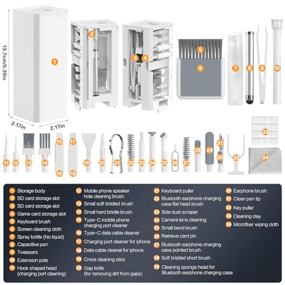 34-in-1 Electronics Cleaning Kit for iPhone, AirPods, Keyboard, USB C, Port - color: White