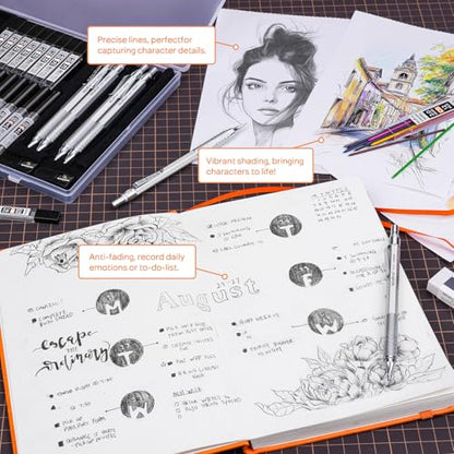 Nicpro 35PCS Silver Metal Mechanical Pencil Set, Art Supplies with Case - color: Silver