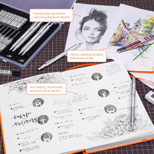 Nicpro 35PCS Silver Metal Mechanical Pencil Set, Art Supplies with Case - color: Silver