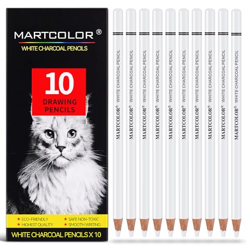 MARTCOLOR White Charcoal Pencils Set, 10 Pieces Sketch Highlight Pencils - color: White-10 Pack