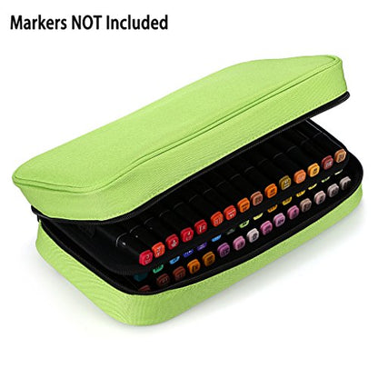 BTSKY Art Marker Carrying Case Lipstick Organizer-60 Slots Canvas Zippered - color: Green