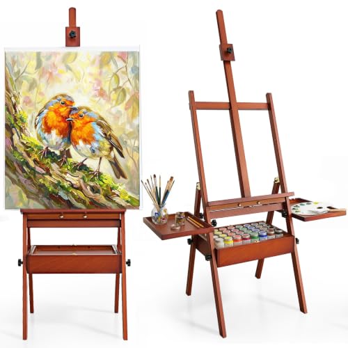 Painting Easel Stand with Storage, 57"-72" Height Adjustable Art Easel - color: Warm Walnut