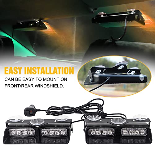 XRIDONSEN 2 in 1 Dash Strobe Lights 2×7.16 inch 16 LED Windshield Lights - color: Amber/Green