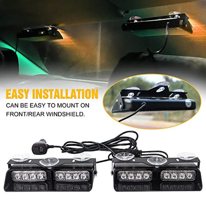XRIDONSEN 2 in 1 Dash Strobe Lights 2×7.16 inch 16 LED Windshield Lights - color: Amber/Green