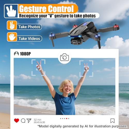 X-shop Drone with 1080P Camera for Kids Adults, Foldable RC Quadcopter with One Key Take Off/Land, Gesture Selfie, 3D Flip, 2 Batteries, Carrying Case, Toy Gift for Beginners