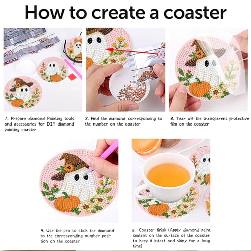 8 Pcs Halloween Diamond Art Coasters Kits with Holder 4X4 Inch - color: Bdwy464