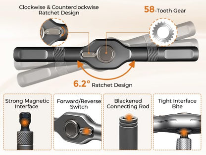 Asnish 66 in 1 Ratcheting Screwdriver Set, 58-Tooth T-Handle with Pad - size: 66 IN 1