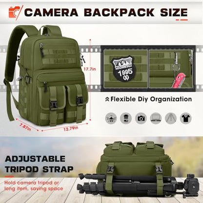 RAINSMORE Camera Backpack, DSLR/SLR/Mirrorless Camera Bag for Photographers - color: Army Green