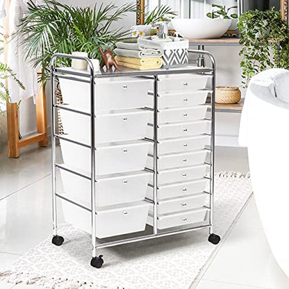 RELAX4LIFE 15-Drawer Rolling Storage Drawer Cart Organizer - color: Clear, style: 15 Drawers-34.5"