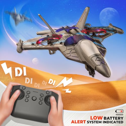BEZGAR RC Plane Toy for Kids, Fighter Jet with LED Lights & 360° Flip, Blue - color: Blue
