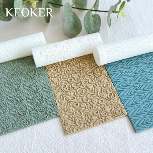 KEOKER Polymer Clay Texture Roller - Great for Making Earrings, Like Texture Sheets, Works with Clay Cutters (Olive Leaves) - color: olive leaves