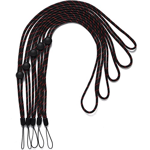 Woven Circular Neck Lanyards,Adjustable with Button,Black with Red Pattern - color: 5 Pack Black With Red