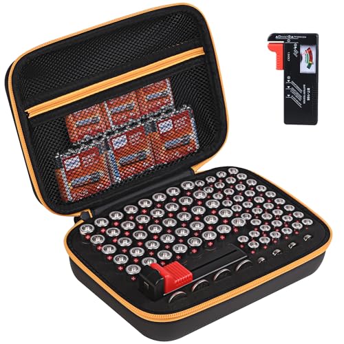 Battery Organizer Storage Case with Tester,88 Slot for AAA AA Button Cells - color: 88-Slots (Black-Orange)