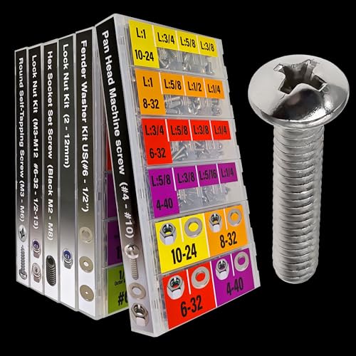 EEEEE 725pcs Phillips Pan Head SAE #4#6#8#10 Machine Screw Assortment Kit Assorted Screws 304 Stainless Steel and Nut Set Flat Washers Nuts Hardware with Snap Lock Case - size: SAE Pan Head Silver Machine Screw