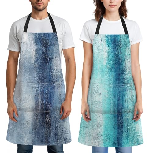 Britimes Apron with Pockets, 32x28 inch, 2 Pack, Teal Blue - color: Teal Blue
