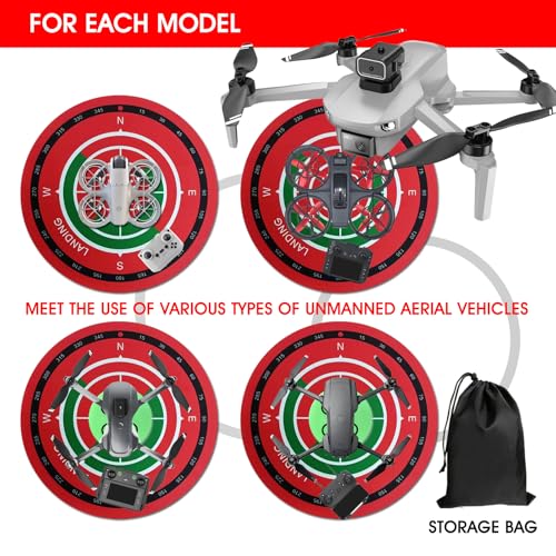 Universal Night-Visibility Drone Landing Pad, Fast-Foldable, Double-Sided Waterproof & Easy-Clean, Weighted Wind-Resistant Launch Pad for Mini 5/4/3 Pro/Mini 4k/Air 3s/Avata 2/Mavic 4 Series Quadcopters(Red) - color: Red