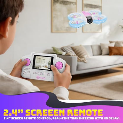 Contixo F15 Astro Mini Drone with 2.4" Screen Remote – 720P HD Dual Camera, Live Video Display, Optical Flow Hover, One-Key Takeoff/Landing, 360° Stunts, 2 Batteries, Beginner Drone for Kids & Adults - color: Pink