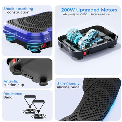 Vibration Plate Exercise Machine,Vibration Plate for Lymphatic Drainage Power Vibration Plate Machine Support 450 Lbs 250 Adjustable Speeds,Vibrating Plate Shake Plate Weight Loss - color: Blue
