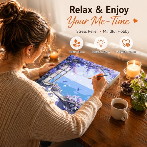 AUKELHJ Paint by Numbers Kit for Adults Beginner, Window View, 16x20 Inch - color: 06-Landscape