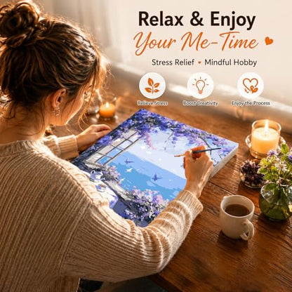 AUKELHJ Paint by Numbers Kit for Adults Beginner, Window View, 16x20 Inch - color: 06-Landscape