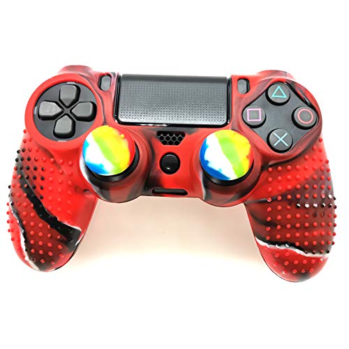 Silicone Skin Cover for Ps4 Controller (1pc Anti-Slip Case, 1 Pair L2 R2 Trigger Extender, 4pcs Thumb Grips,4pcs LED Light Bar Decal) Protector for DualShock PS4/ Slim/Pro Controller (red granular) - color: red granular