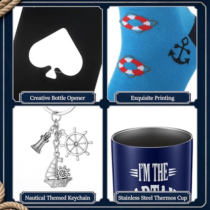 Sieral 7 Pcs Boating Gifts for Men Plush Robe Boat Captain Cap Captain's Hat Stainless Steel I'm Captain Tumbler Cups Playing Card Beer Opener and Boats Socks Summer Gifts for Boaters Father Husband - style: Captain