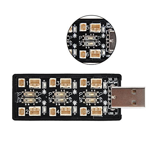 1S LiPo Battery USB Charger 3.7V/4.20V 6-Channel for Tiny Whoop