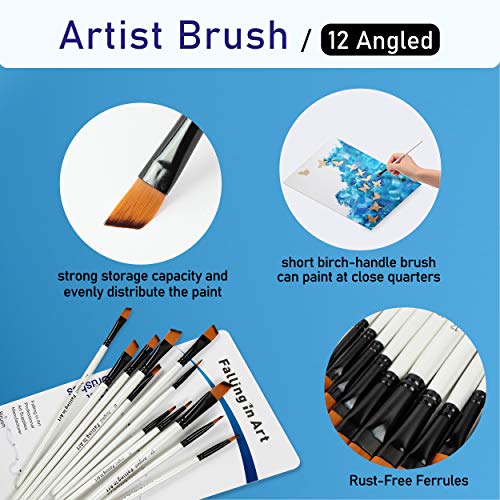 Falling in Art 12 PCS Professional Angled Paint Brushes Set - style: 12 Pcs Angled