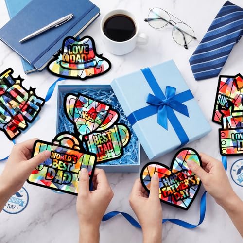 Eersida 32 Pcs Best Dad Suncatcher Craft Kit Stained Glass DIY - style: Best Dad