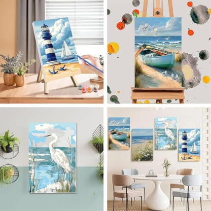 Ekuxom 4 Pack Beach Paint by Numbers Kit for Adults with Frame-Wooden Ease - color: 4 Pack Beach-1