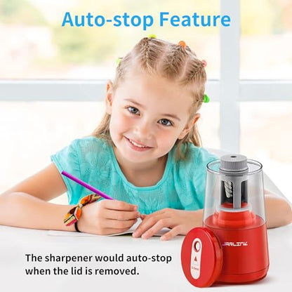 JARLINK Electric Pencil Sharpener, Heavy Duty Helical Blade, Auto Stop - color: Red
