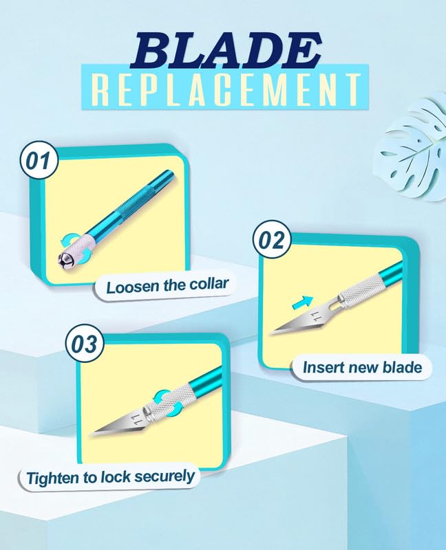 DIYSELF Precision Hobby Knife Set with 20#11 Blades, 6-Inch Metal Ruler - color: Blue-20blades