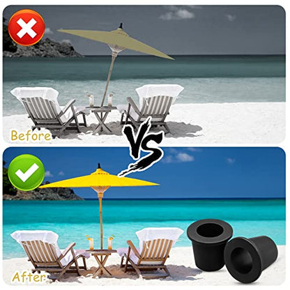 2Pcs Patio Table Umbrella Hole Ring Plug, Silicone Pool Sleeve Stabilizer Cone Wedge, Table Insert for 2-2.5 Inch Hole or 1.5 Inch Adapter (Black)