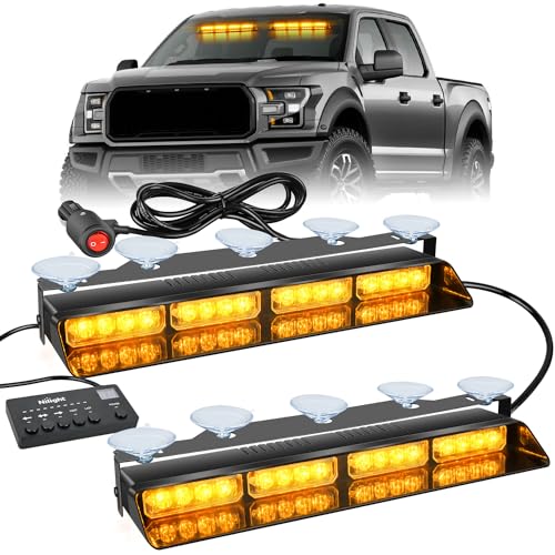 Nilight 32LED Amber Emergency Dash Strobe Lights w/Controller Suction Cups - color: Amber