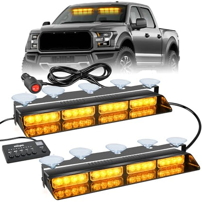 Nilight 32LED Amber Emergency Dash Strobe Lights w/Controller Suction Cups - color: Amber