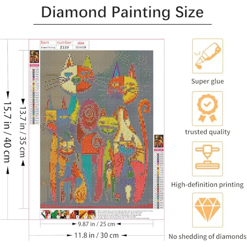 Shouruihua Square Diamond Art Kits, Cat Diamond Painting Kits for Adults - color: Animal (Funny Cat)