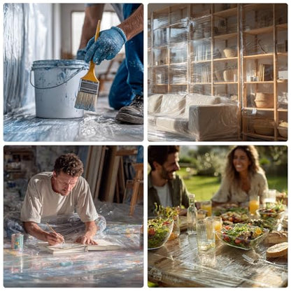 6pcs 9x12ft Painter Plastic Drop Cloths Sheet,Waterproof Anti-dust Cover, Disposable Tarp for Painting for Couch/Furniture Cover - size: 6pack
