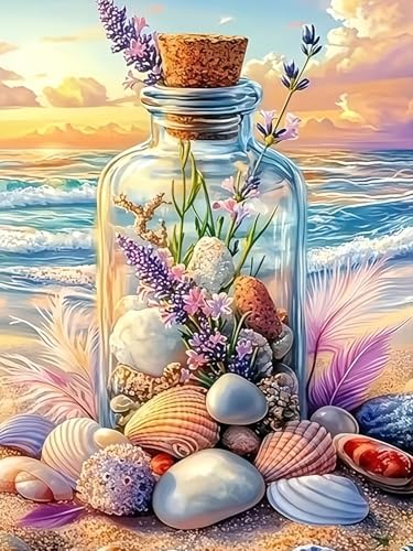 5D Beach Seashell Bottle Diamond Art kits for Adults Beginners 12x16 Inch - color: KM955-1